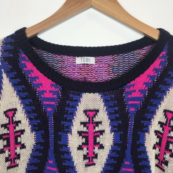 TOBI Aztec Print Hot Pink Blue Black Knit Sweater - Picture 2 of 5